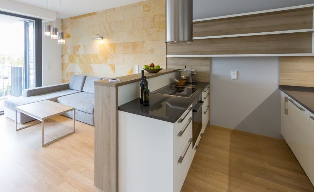 ドレスデン レジデンツ アム ツヴィンガーアパートホテル エクステリア 写真 A modern open-plan kitchen